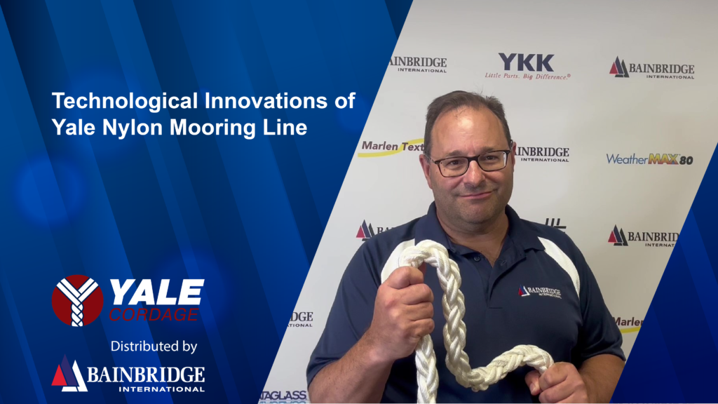 A man holding onto some rope with the words " technical innovations of the north american mooring line ".