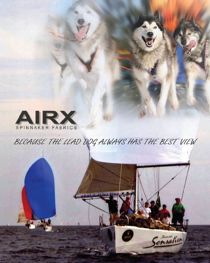 A poster of dogs and people on a boat.