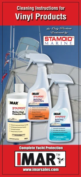 A group of cleaning products sitting on top of a boat.